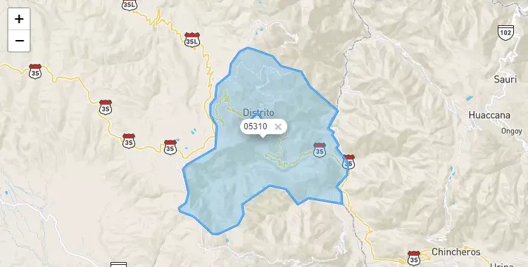 Mapa de la zona del código postal 05310 en Ocros, Ayacucho