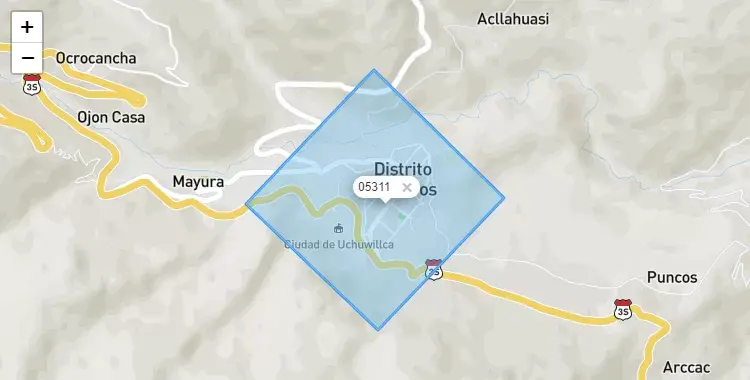 Mapa de la zona del código postal 05311 en Ocros, Ayacucho