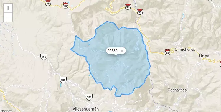 Mapa de la zona del código postal 05330 en Concepción, Ayacucho