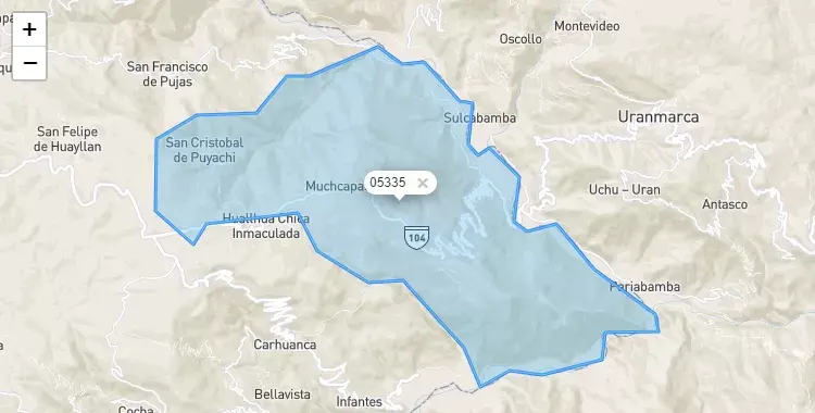 Mapa de la zona del código postal 05335 en Saurama, Ayacucho