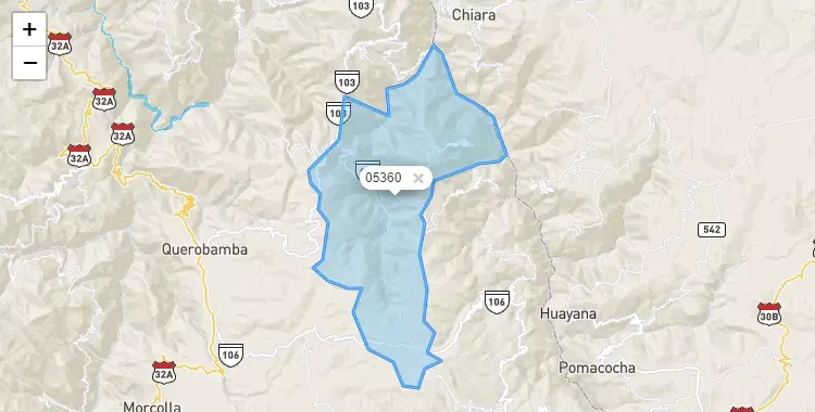 Mapa de la zona del código postal 05360 en San Salvador de Quije, Ayacucho