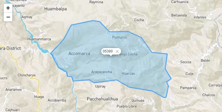 Mapa de la zona del código postal 05390 en Accomarca, Ayacucho