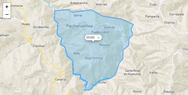 Mapa de la zona del código postal 05395 en Independencia, Ayacucho