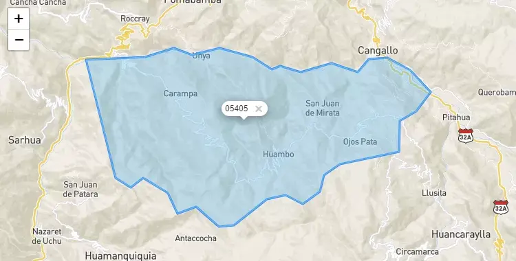Mapa de Alcamenca, capital de la provincia de Víctor Fajardo, Ayacucho