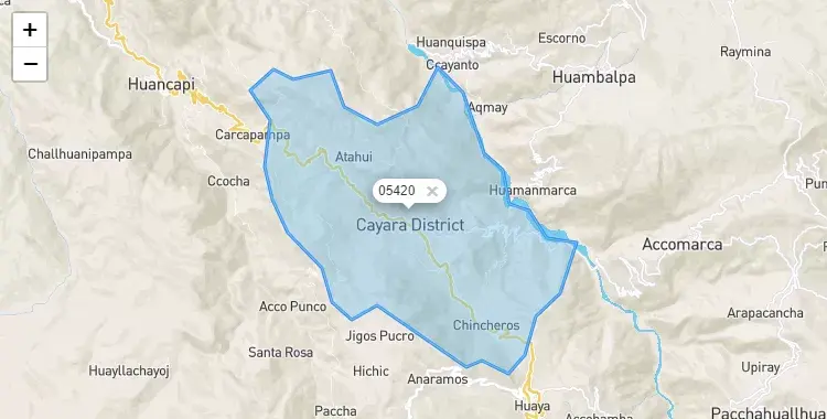 Mapa de la zona del código postal 05420 en Cayara, Ayacucho