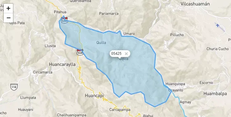 Mapa de la zona del código postal 05425 en Colca, Ayacucho