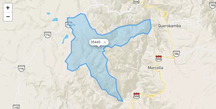Mapa de la zona del código postal 05440 en Apongo, Ayacucho