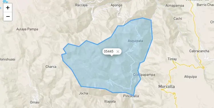 Mapa de la zona del código postal 05445 en Asquipata, Ayacucho
