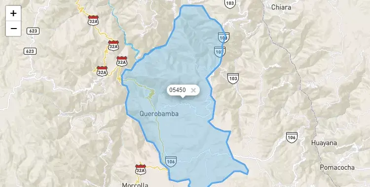 Mapa de la zona del código postal 05450 en Querobamba, Ayacucho