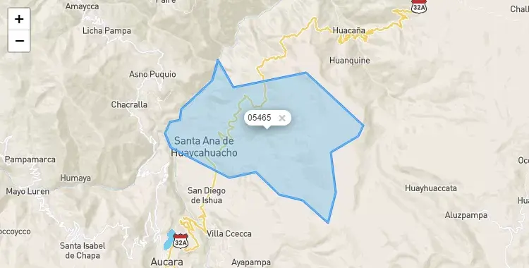 Mapa de la zona del código postal 05465 en Santa Ana de Huaycahuacho, Ayacucho