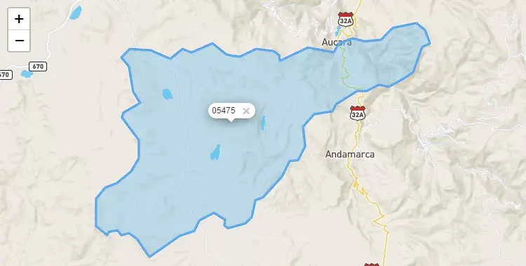Mapa de la zona del código postal 05475 en Cabana, Ayacucho
