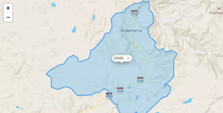 Mapa de la zona del código postal 05480 en Carmen Salcedo, Ayacucho