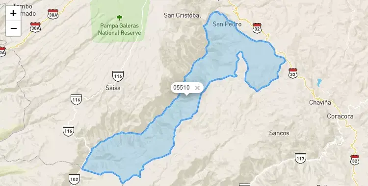 Mapa de la zona del código postal 05510 en San Pedro, Ayacucho
