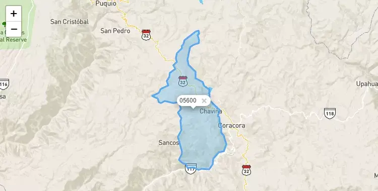 Mapa de la zona del código postal 05600 en Chaviña, Ayacucho