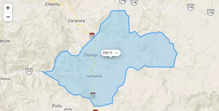 Mapa de Chumpi, capital de la provincia de Parinacochas, Ayacucho