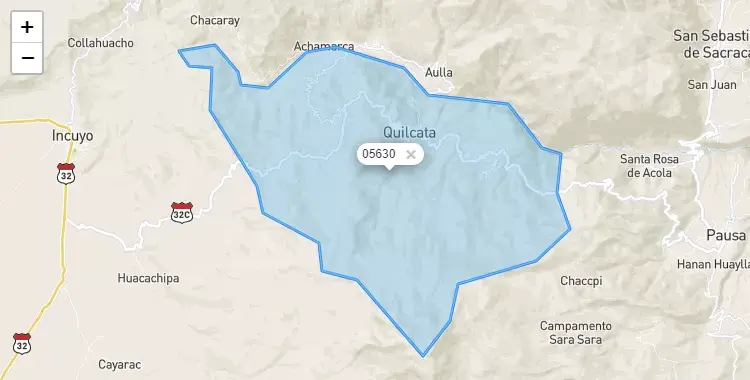 Mapa de la zona del código postal 05630 en Sara Sara, Ayacucho