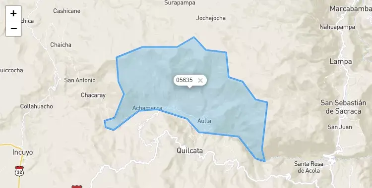 Mapa de la zona del código postal 05635 en Pararca, Ayacucho