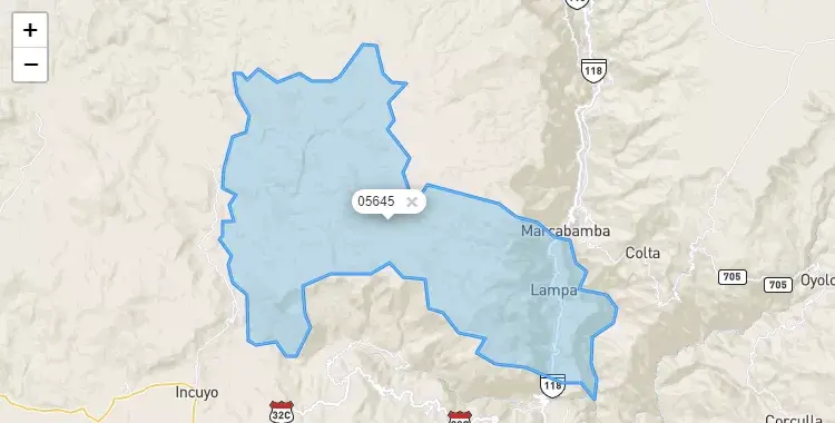 Mapa de la zona del código postal 05645 en Lampa, Ayacucho