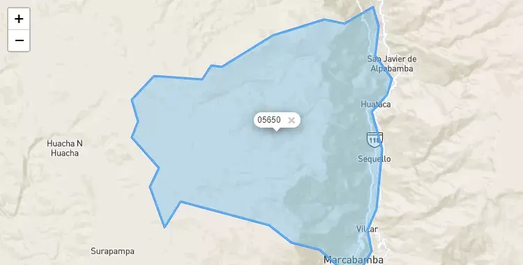 Mapa de la zona del código postal 05650 en Marcabamba, Ayacucho