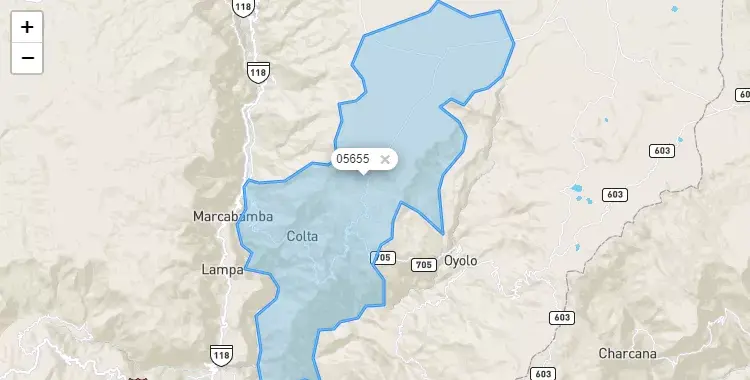 Mapa de Colpa, capital de la provincia de Paucar del Sara Sara, Ayacucho