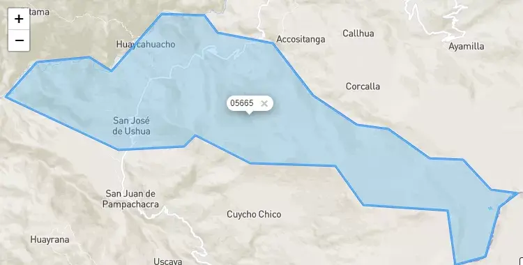 Mapa de la zona del código postal 05665 en San José de Ushua, Ayacucho