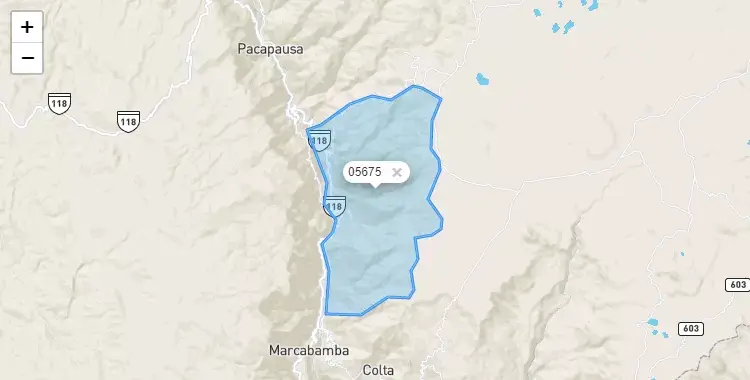 Mapa de la zona del código postal 05675 en San Javier de Alpabamba, Ayacucho