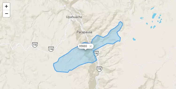 Mapa de la zona del código postal 05680 en San Francisco de Ravacayco, Ayacucho