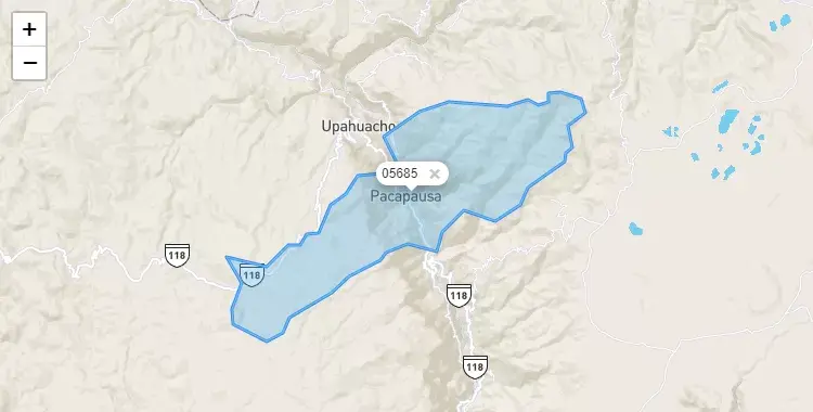 Mapa de la zona del código postal 05685 en Pacapausa, Ayacucho