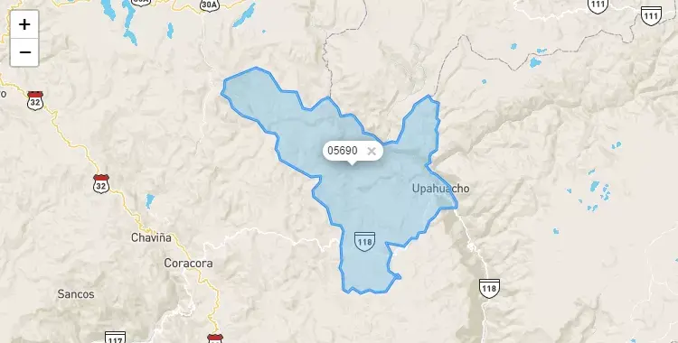 Mapa de la zona del código postal 05690 en Upahuacho, Ayacucho