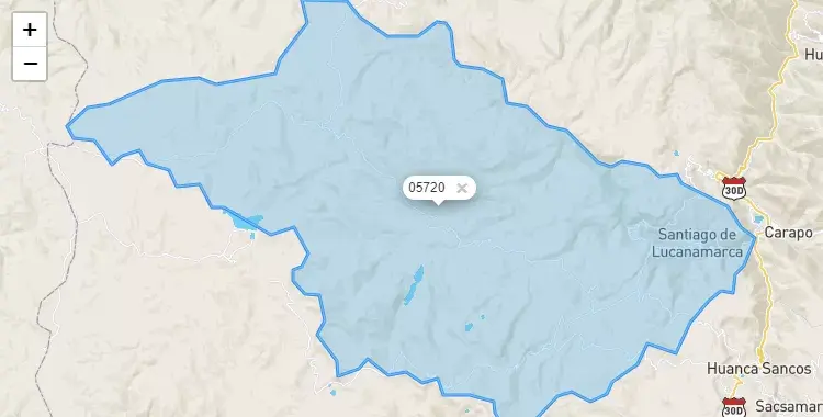 Mapa de la zona del código postal 05720 en Santiago de Lucanamarca, Ayacucho