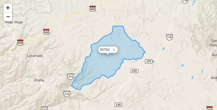 Mapa de la zona del código postal 05780 en San Pedro de Palco, Ayacucho
