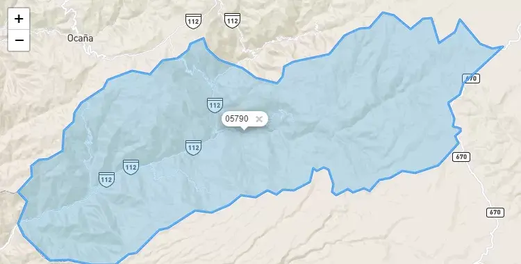Mapa de la zona del código postal 05790 en Otaca, Ayacucho