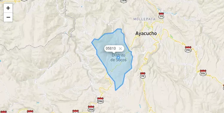 Mapa de la zona del código postal 05810 en Socos, Ayacucho