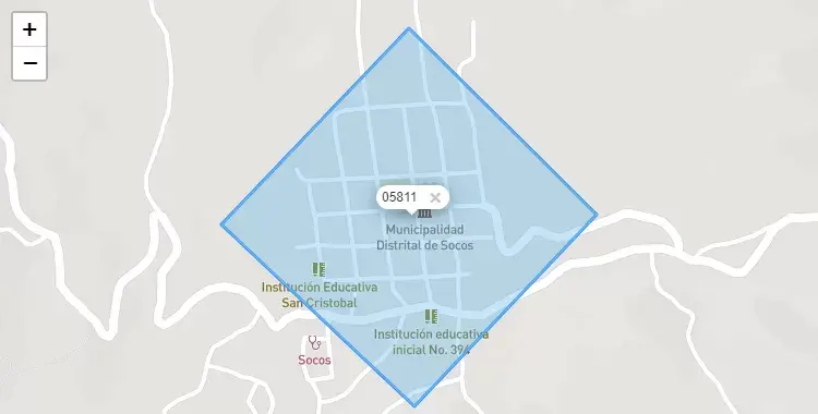 Mapa de la zona del código postal 05811 en Socos, Ayacucho