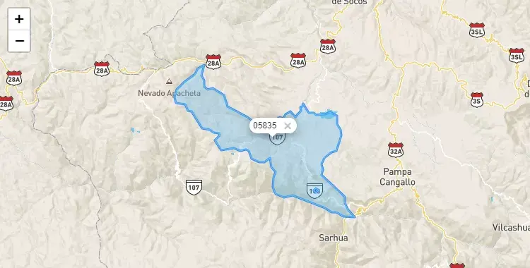 Mapa de la zona del código postal 05835 en Chuschi, Ayacucho