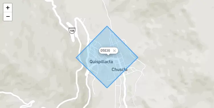 Mapa de la zona del código postal 05836 en Chuschi, Ayacucho