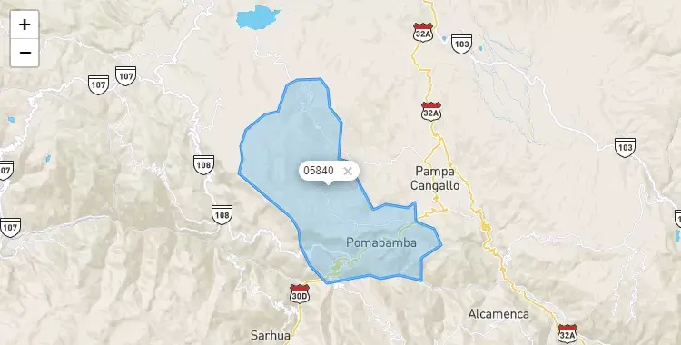 Mapa de la zona del código postal 05840 en María Parado de Bellido, Ayacucho