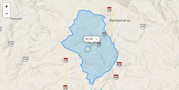 Mapa de la zona del código postal 06100 en Hualgayoc, Cajamarca