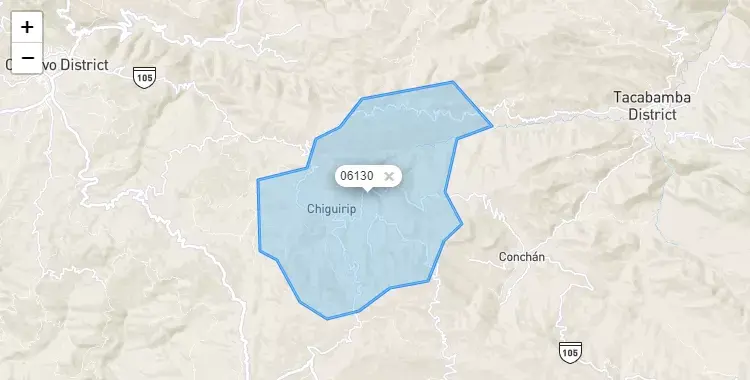 Mapa de la zona del código postal 06130 en Chiguirip, Cajamarca