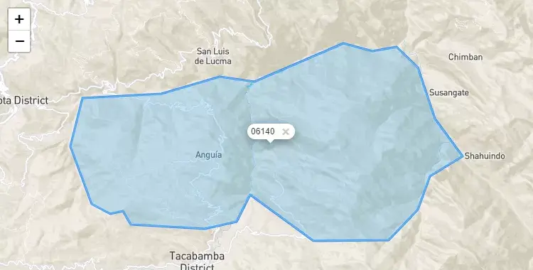 Mapa de la zona del código postal 06140 en Anguía, Cajamarca