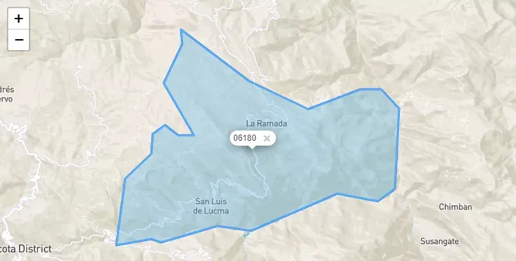 Mapa de la zona del código postal 06180 en San Luis de Lucma, Cajamarca