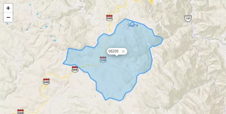 Mapa de la zona del código postal 06205 en Sucre, Cajamarca