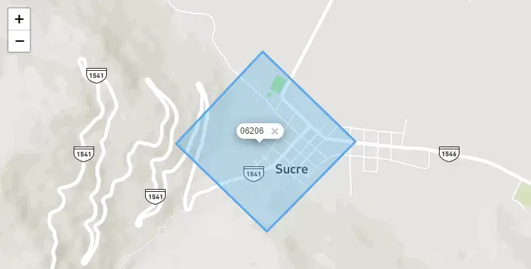 Mapa de la zona del código postal 06206 en Sucre, Cajamarca