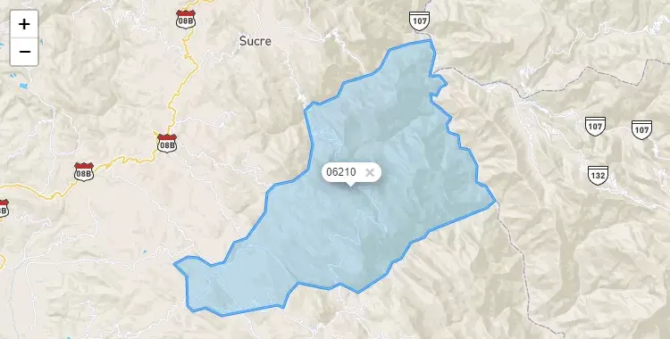 Mapa de la zona del código postal 06210 en Oxamarca, Cajamarca