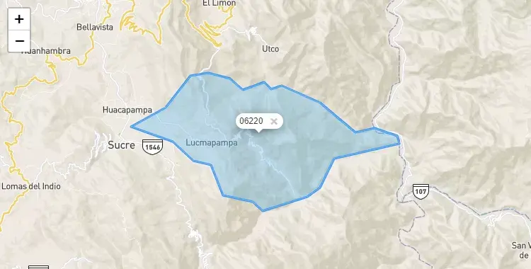 Mapa de la zona del código postal 06220 en Jorge Chávez, Cajamarca