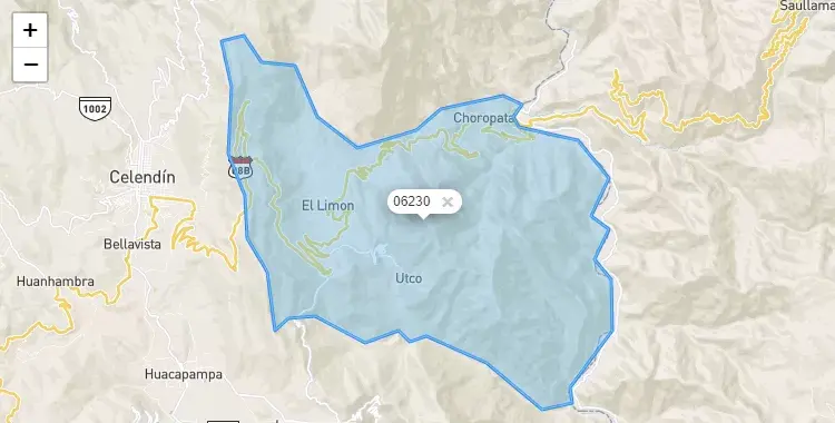 Mapa de la zona del código postal 06230 en Utco, Cajamarca