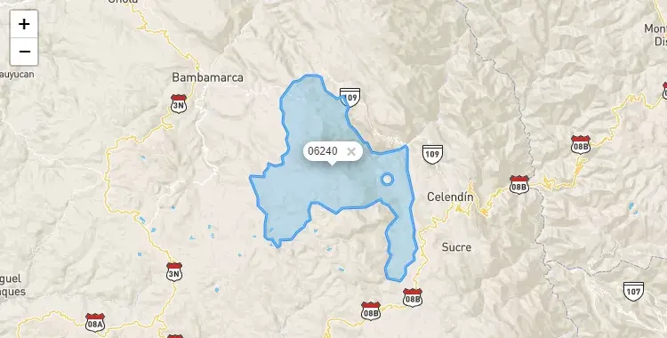 Mapa de la zona del código postal 06240 en Huasmin, Cajamarca