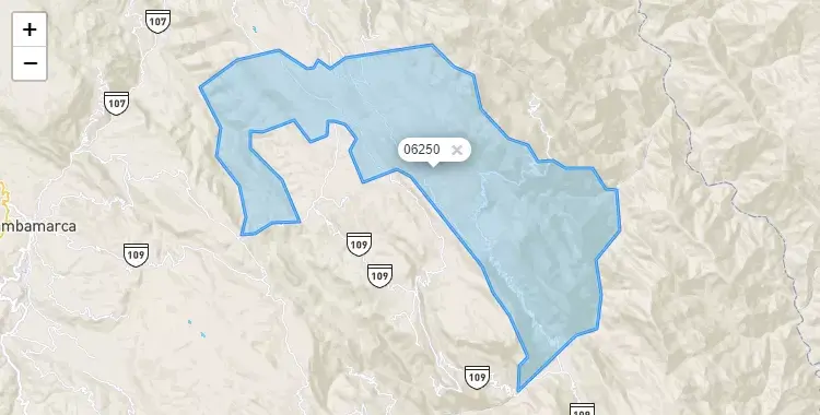 Mapa de la zona del código postal 06250 en Miguel Iglesias, Cajamarca
