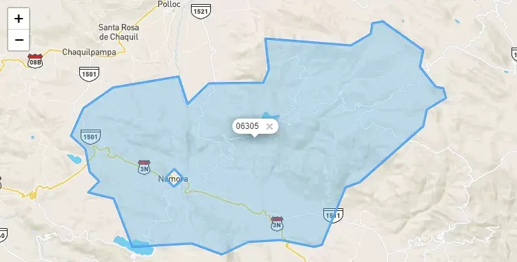 Mapa de la zona del código postal 06305 en Namora, Cajamarca