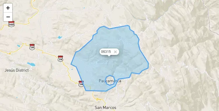 Mapa de la zona del código postal 06315 en Gregorio Pita, Cajamarca